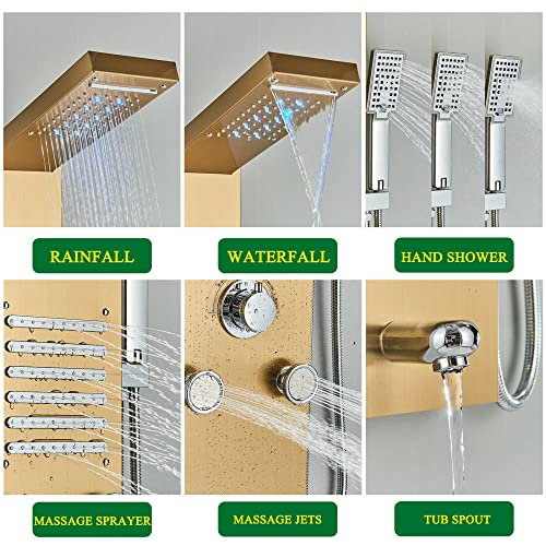 Columna de Ducha con Panel LED Impermeable y Chorro Cascada, Torre de Masaje, Boquillas de Acero Inoxidable SUS304 miniatura 7