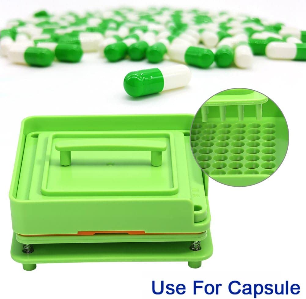 Llenadora Manual de Cápsulas, 100 Orificios, Tamaño 0, Bandeja para Cápsulas de Gelatina Vacías con Placa de Llenado de Polvo, Color Verde