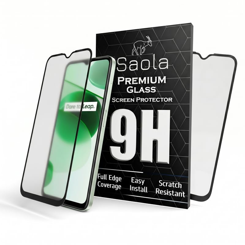 Image of Saola D+ Matte Tempered Glass With 18H Hardness For Realme C35 (Pack Of 1) With Free Installation Kit. Full Screen Coverage - 6.6 Inch