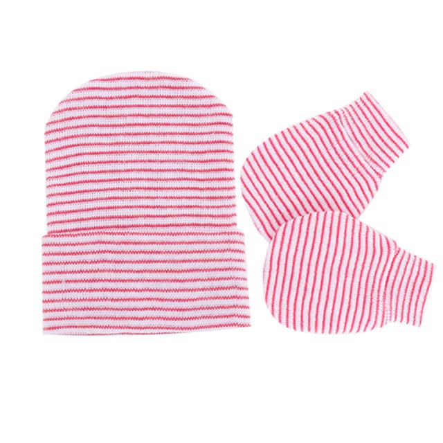 GenericBABY & KIDS - Newborns Comfortable Warm Knitted Hat and Glove Set Fashion Striped Infants Caps Baby Anti-Grab Face Protect Mitten Kids Headwear