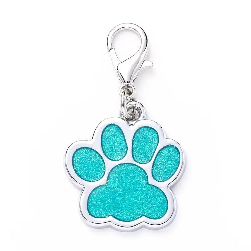 COOLLIANT Cute Personalized Pet Name Tags - Glitter Custom Dog/Cat ID Tags, Engraved Paw-Shaped Small: Light Blue