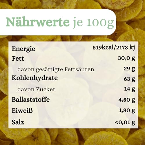 1001 Frucht - Bananenchips ohne Zuckerzusatz, 1kg, Neue Ernte, getrocknete Bananen mit Honig veredelt, geschmackvolle Chips, trockene Bananen als Trockenobst