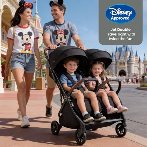 Image of Silver Cross Jet Double - Full Size Side by Side Double Infant & Toddler Stroller - Lightweight, Compact & Easy to Fold, with All-Terrain Wheels - Disney Park Approved, Space Black