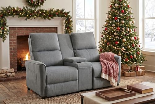 Sillón reclinable doble gris con consola moderna miniatura 4
