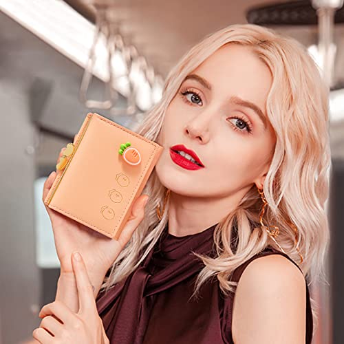 Image of YINHEXI Wallet for Women, Faux Leather, Water Resistant, Orange, Unisex, Mini Purse, 7 Card Slots, 1 Cash Slot, 1 ID Window