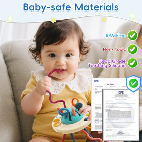 Fyxttalor Baby Toy for 12M+, Montessori Sensory Toy Play Set for Toddlers, UFO Pull String Toy in Stollers Educational Toy for Development Fine Motor Skills Gift for Boys& Girls