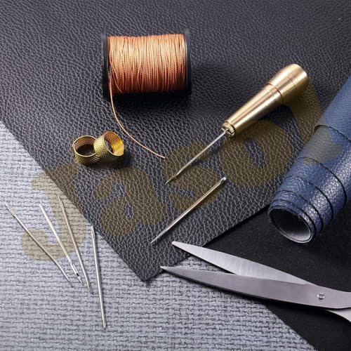 Image of Jasol 3-Piece Canvas Leather Sewing Awl Needle Set with Copper Handles and Metal Needles for Leather Crafting, Shoe Repair