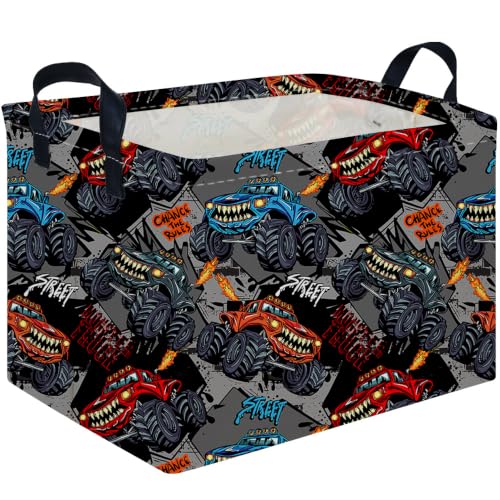 Image of Rectangular Cool Car Basket,Monster Truck Storage Box,Waterproof collapsible basket for boy,Cute Baskets with Handles for Room Decor,Gift Baskets(Car)