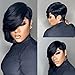 Fashion Full Machine Made Wig 8 inch Short Straight Pixie Cut Wigs with Bangs for Black Women Glueless Rose Net Cap Brazilian Virgin Human Hair Short Layered Wigs Human Hair Narural Color