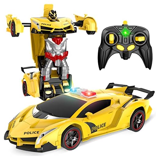 Febyhim Remote Control Car, Transform Robot RC Car with One-Button Transforming 360 Degree Rotation Drifting, 1:18 Scale Police Car Ideal Xmas and Birthday Gift Toys for 5+ Year Old Boys/Girls