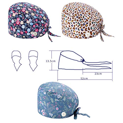 Huuflyty Adjustable Working Caps, Bouffant Hats, Working Caps with Buttons for Women Men Nurse Working Caps for Women (HT02-3colors) - Thumbnail 6