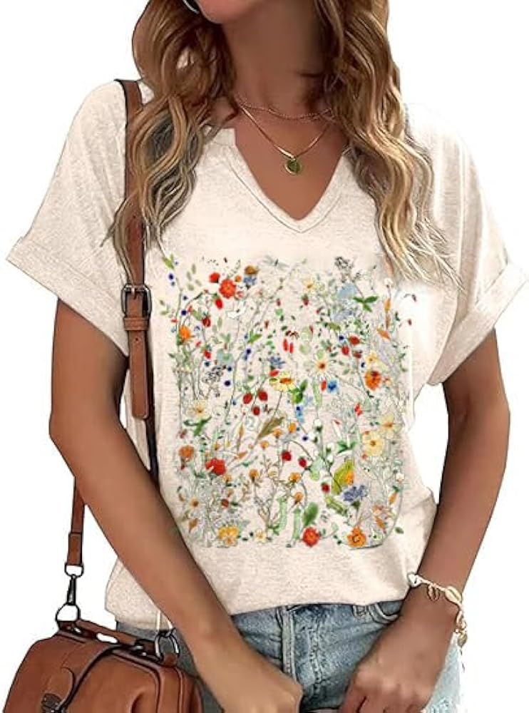 トップス muguet round collar rose shirt V Neck Shirt for Women Floral Flowers Vintage Boho