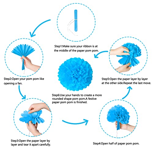 Moon Boat 35PCS Party Decorations Paper Fan Hanging Set - Birthday,Baby Shower,Wedding Decor (Blue)