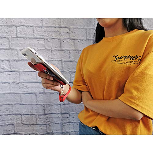 Image of Tainada Phone Adhesive Flip Credit Cards /Cash Holder with Detachable Wristlet and Built-in Stand, Stick On Phone Wallet for iPhone, Android and Most of Smartphones (Lady Red)