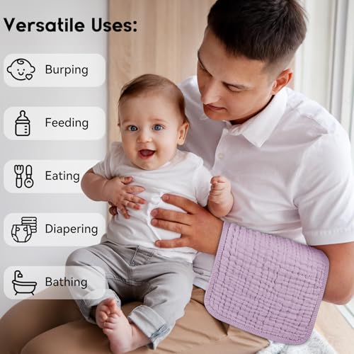 Image of Unnivoll Muslin Burp Cloths for Baby 100% Cotton Burping Cloths for Boys Girls Large 20''X10'' Extra Soft and Absorbent 12 Pack - Gradient Purple