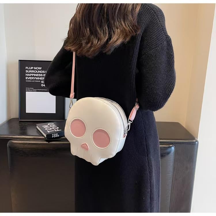 Womens Halloween Small Shoulder Bag Funny PU Leather Skull Skeleton Novelty Crossbody Bag Cute Purse Gothic Handbag (Pink)2