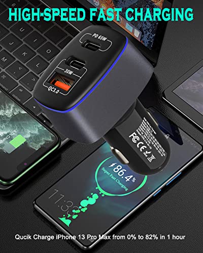 Image of USB C Car Charger 95W, 3-Port PD 65W PPS 55W QC3.0 30W Fast Car Charger for iPhone 14 /13 /12 /11 Pro Max, Samsung Galaxy, Google Pixel, MacBook /Laptop /iPad, Cigarette Lighter Adapter with Type-C Cable