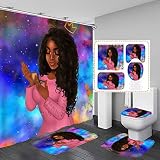 African American Shower Curtains for Bathroom, Black Girl Bathroom Sets with Shower Curtain and Rugs