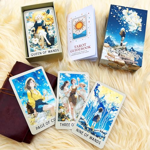 Image of Tarot Cards Deck 78 Cards with Guidebook, Petal Sky Tarot, Spring Blossom Tarot Deck for Beginners, Light Aesthetic Tarot Cards for Intuitive Reading, Renewal, Spiritual Guidance & Gift