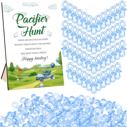 Image of Thyle 51 Pcs Golf Baby Shower Games A Little Putter is on the Way Pacifier Hunt Include Hunt Sign and 50 Acrylic Pacifiers for Baby Shower Game Decoration Gift Sets Gender Reveal Party Decor