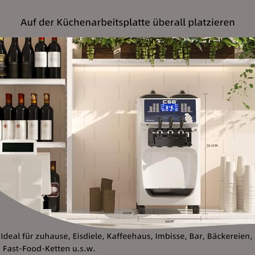 GSE Eismaschine Gastronomie 32L/Std. vorkühlend 2300W Speiseeisbereiter 12L Edelstahl Behälter Softeismaschine selbstkühlend Eiscreme Maschine mit Kompressor Eisbereiter für zuhause Eisdiele Gastro – Bild 7