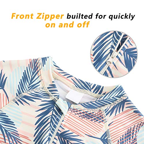 Image of Girls Long Sleeve Rash Guard One Piece Swimsuit Kids UPF 50+ Sun Protection Swimwear Rainbow Striped Bathing Suit 3-14 Years