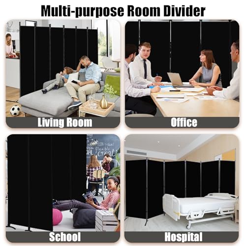 Room Divider-6 Panels Black Folding Privacy Screens, 6 ft Partition Room Dividers Wall for Separation, Home, Office, Classroom, Studio