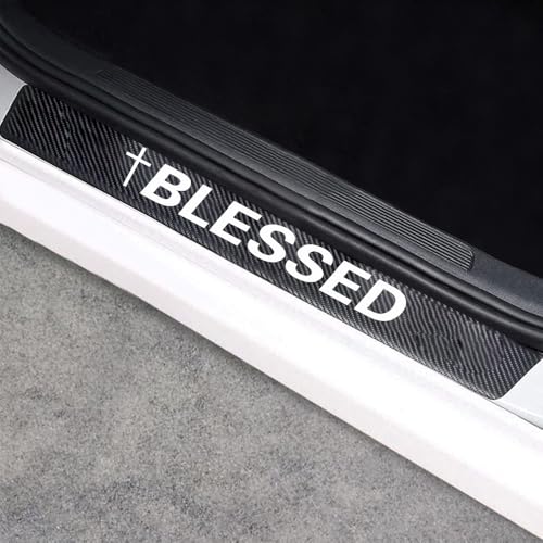 Universal Car Door Sill Protectors Blessed Car Accessories 4Pcs Carbon Fiber Vinyl Threshold Decorative Scuff Plate,Anti-Scratch, Anti-Dirty, Waterproof