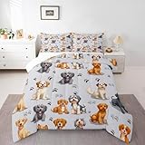 Kids Cute Dog Comforter Set Toddler Cartoon Dogs Bedding Set for Boys Girls Children Pet Dog Puppy Animal Lover Comforter Lovely Dog Paw Down Alternative Comforter for All Season Room Decor Twin Size
