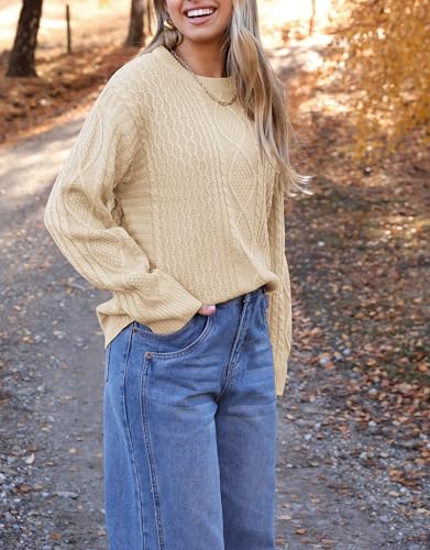 Image of Zeagoo Cable Knit Sweater Women Crewneck Long Sleeve Sweater 2024 Fall Chunky Vintage Pullover Tops