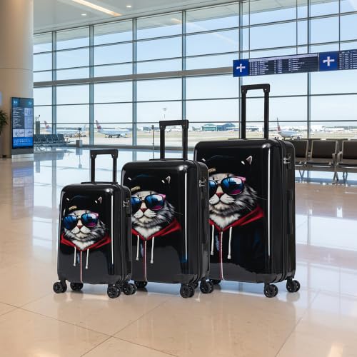Image of InUSA Cat Print 3 Piece Hardside Spinner Luggage Set 20 /24 /28in. TSA Lock