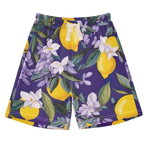 innewgogo Lemon Purple Flowers Toddler Baby Boy Girl Cotton Pull-On Shorts Elastic Waist Kids Pants Summer Beach Shorts 3T