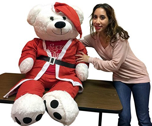 Big Plush Giant Teddy Bear with Santa Suit Merry Christmas T-Shirt - Huge 52-Inch Plush Teddybear - Stuffed