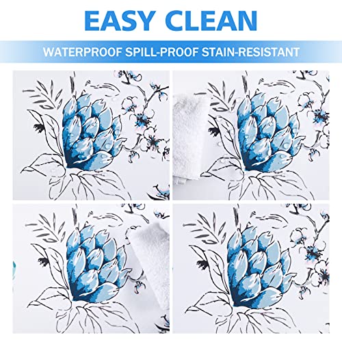 Floral Table Cloth For Spring Summer, Flower Waterproof Tablecloth Square 55 X 55 Inch, Easter Farmhouse Tablecloths, Outdoor Table Cover For Kitchen Dining Room Picnic Party Decor, Blue And White #TOP6