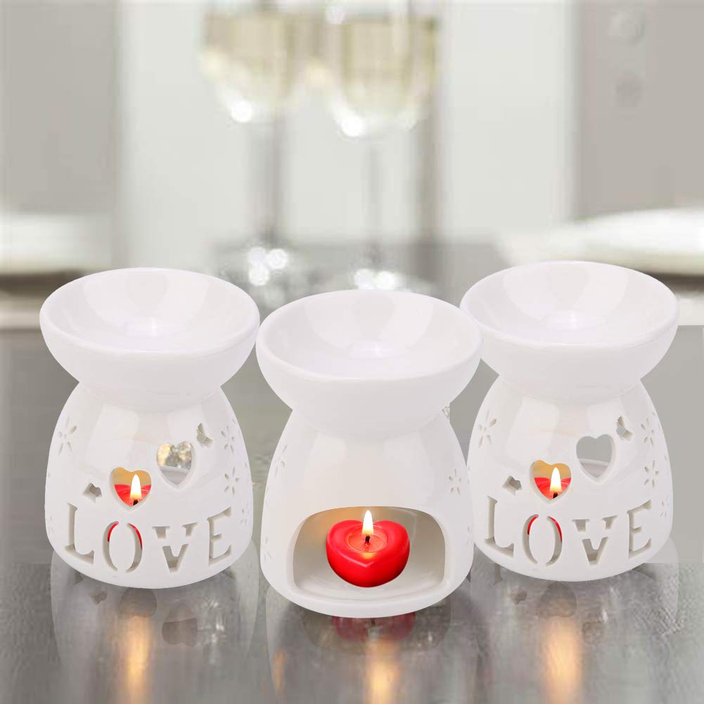 Bruciatore Per Oli Essenziali In Ceramica – Portacandele Tealight E Lampada Aromaterapia – Forma Fiore, Bianco