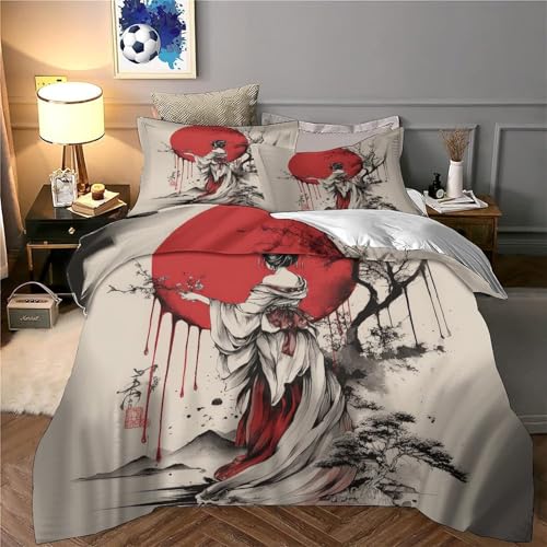 Housse de couette légère sans repassage motif japonais pour lit double