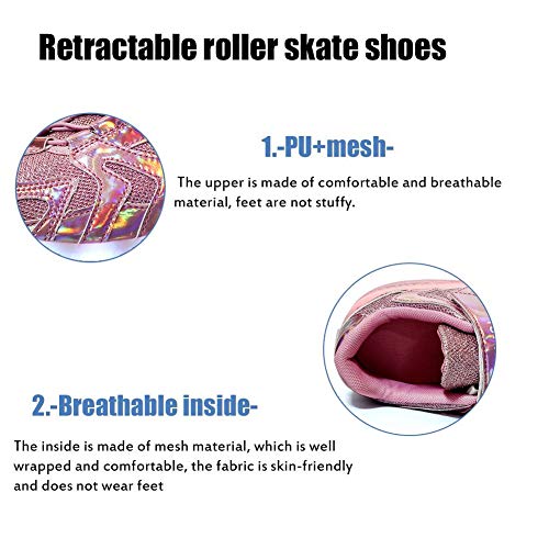 Kids Roller Skate Shoes with Single Wheel Shoes Sport Sneaker Led Rechargeable Retractable Flashing Sneakers for Unisex Girls Boys Beginners Gift Pink-USA 13.54