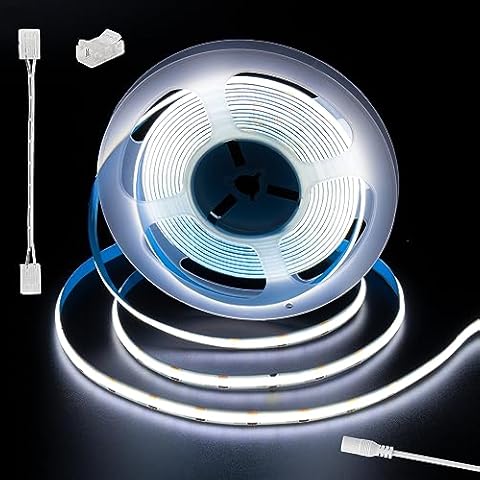 Gingsow COB LED Strip 12V Daylight White 6000K 18Ft/5.5M, CRI90+ Smooth Brightness Flexible LED Tape Lights for Home DIY Lighting with 8mm COB Connector(Power Supply Not Included) Cover