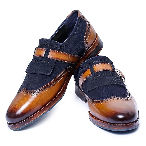 Image of Lethato Men's Wingtip Brogue Kiltie Monk Strap Loafer Dress Shoes