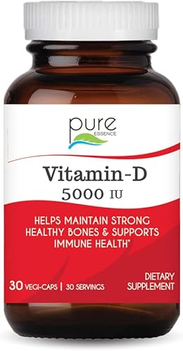 Miniatura 1 de Pure Essence Labs Vitamina D - 5000 UI de vitamina D de colecalciferol 100% puro, 30 cápsulas vegetarianas
