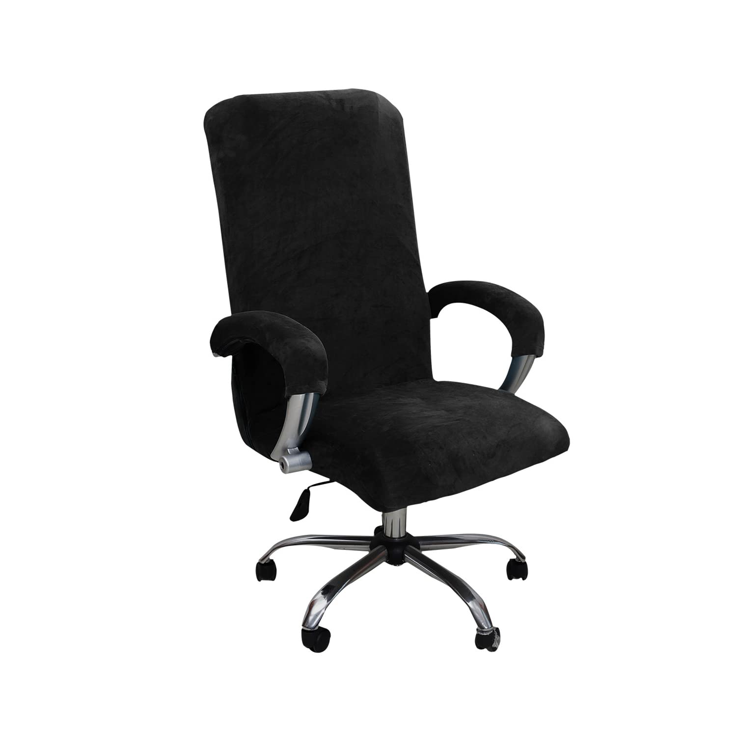 YOPOIY Velvet Office Chair Cover, Stretchable Rotating Chair Slipcovers Universal Computer Chair Slipcover with Zipper Washable Office Chair Cover with Arm Covers -black-Large
