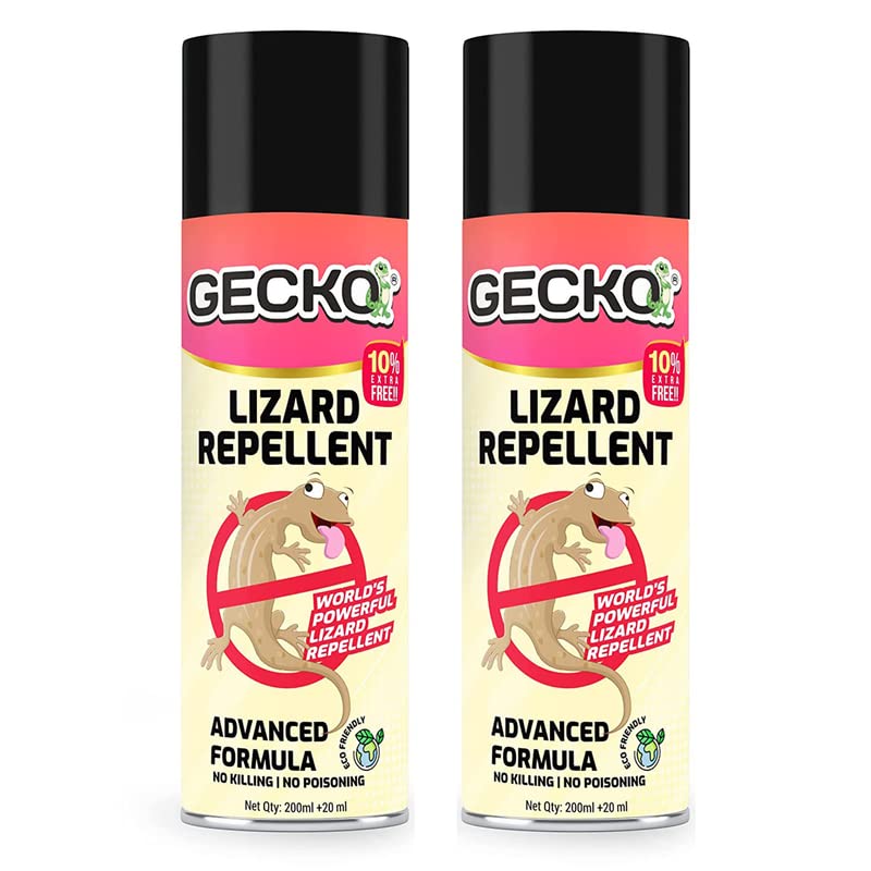 GeckoIndia's First Aerosol Based Lizard Spray Herbal Lizard Repellent Spray | Plant Based Ingredients | Eco-Friendly Food Grade & Biodegradable | Irritant-Chemical Free | 220ml Each | Pack of 2