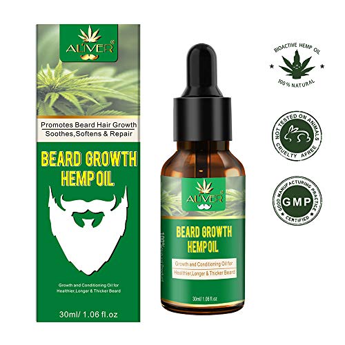 PREMIUM Natural Beard Hemp Oil with Infused Jojoba Oil, Cedarwood Oil, Macadamia Oil Promotes Beard Growth, Conditions, Strengthen for Shine Healthier Stronger Fuller Looking Beard FULL HYDRATION