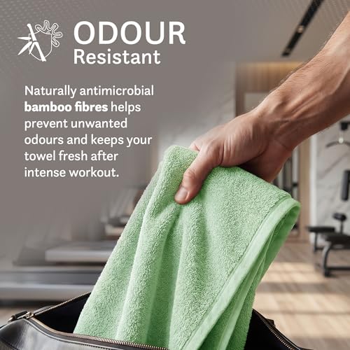 Image of MYTRIDENT Cotton Bamboo Gym Towel for Men Workout & Women Workout | 450 GSM | Perfect Size for Gym - 45 Cms x 90 Cms | Quick-Dry | Extra Absorbent | Lightweight | Suitable for All Sports | Sage Green