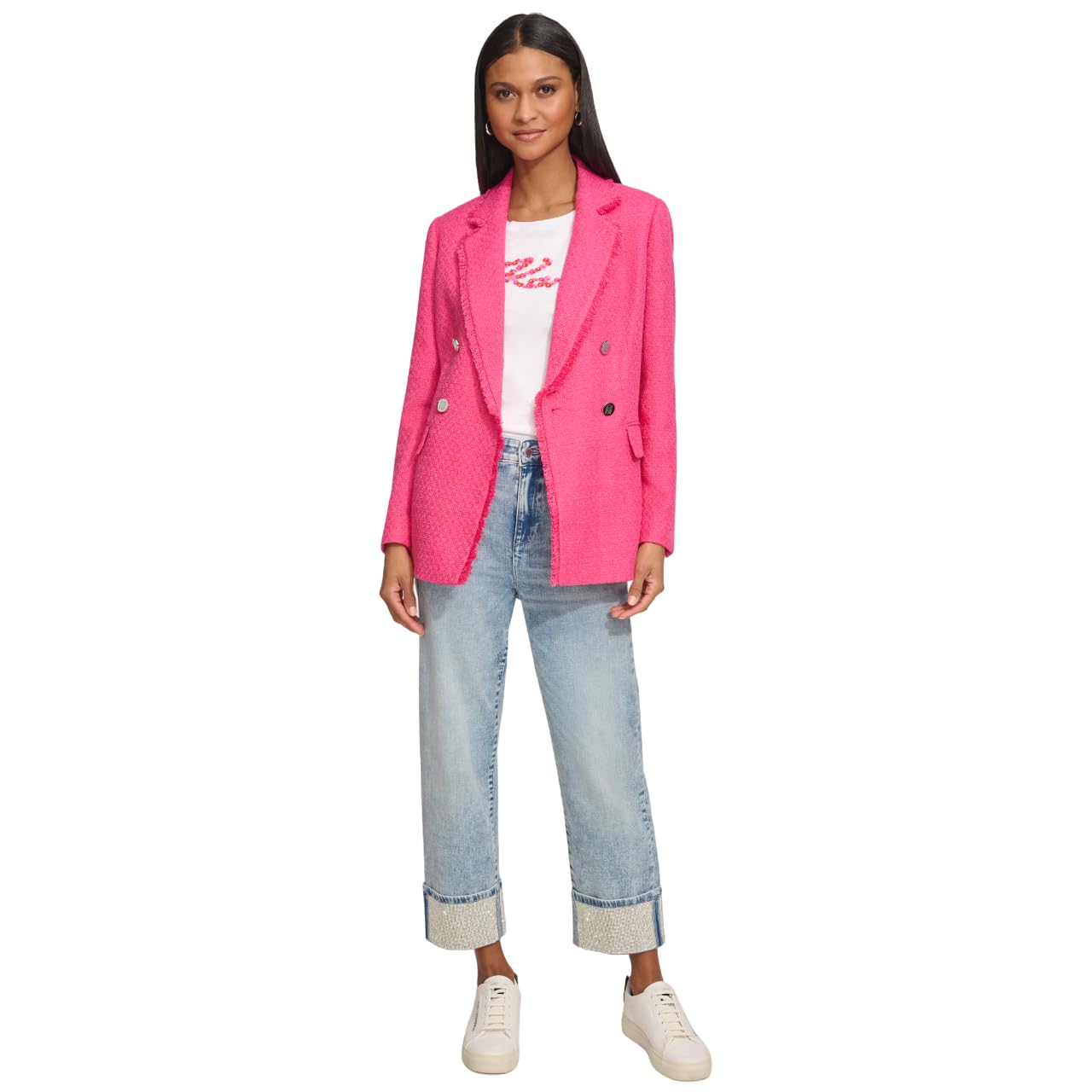 Karl Lagerfeld Paris Womens Elevated Tweed Blazer Jacket