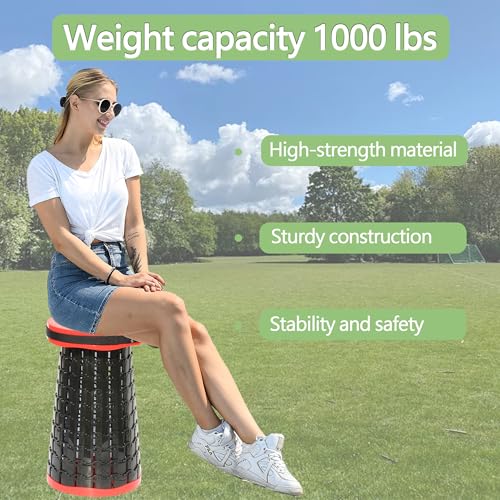 Image of ALEVMOOM Upgraded XXL Collapsible Stool with Cushion 19.7 inch,1000lbs Max Weight,Wider & Taller Pop Up Seat, Heavy Duty Portable Retractable Folding Stool for Camping & Outdoors (Red)
