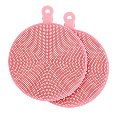 ELFRhino Bath Sponge 2 in 1 Silicone Shower Brush Natural Bristle Massager Brush Gentle Scrub Skin Exfoliation For Face and Body Massage Nubs Improve Cellulite Pink