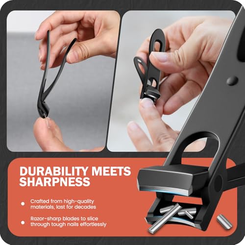 Image of BEZOX Toe Nail Clipper for Thick Nails for Seniors, Nails Clipper Set for Comfort Nail Trimming, Precision Fingernail Clippers - Black