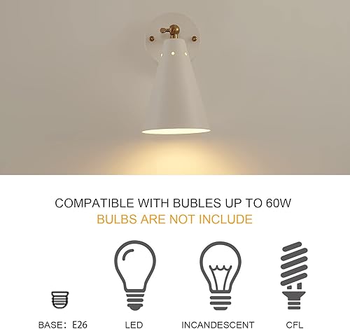 Miniatura 6 de Juego de dos apliques de pared blancos, modernos apliques cableados con pantalla de metal, lámpara oscilante de brazo para decoración de interiores