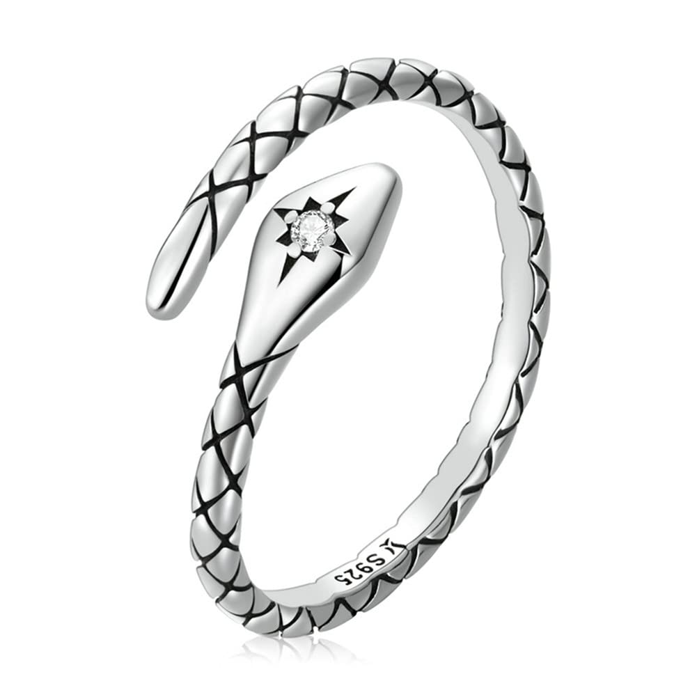 Ategazza Anillo serpiente de plata de ley 925 ajustable anillo abierto con circonita para hombre y mujer ga17